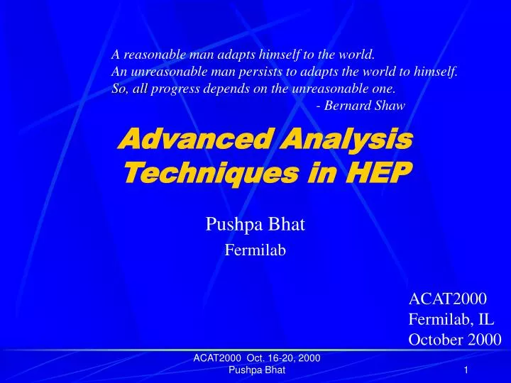 advanced analysis techniques in hep
