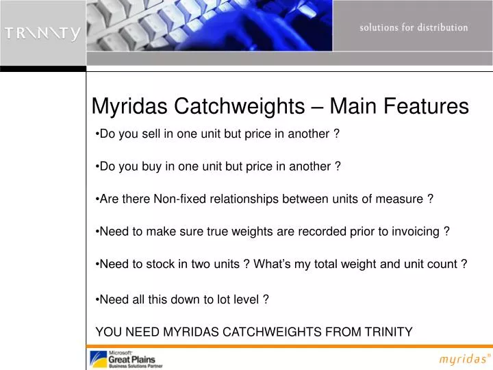 myridas catchweights main features