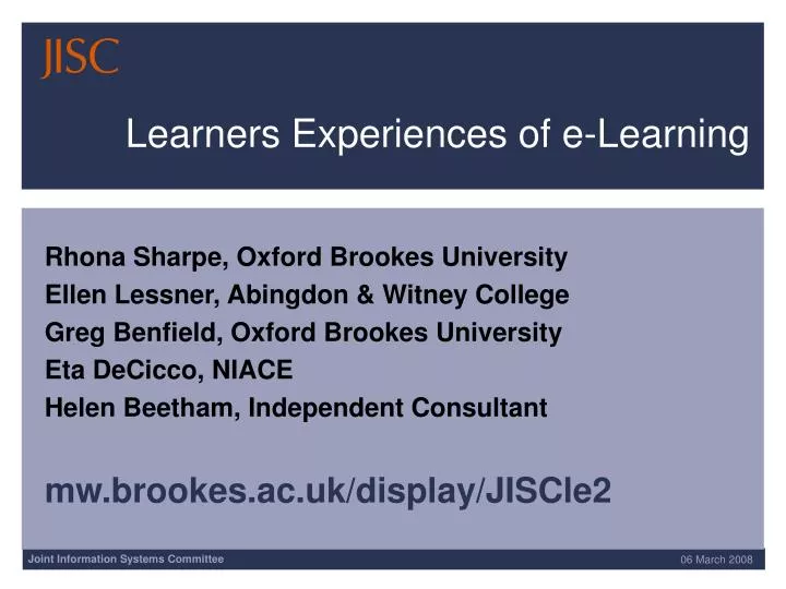 learners experiences of e learning