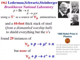 1962 Lederman,Schwartz,Steinberger Brookhaven National Laboratory