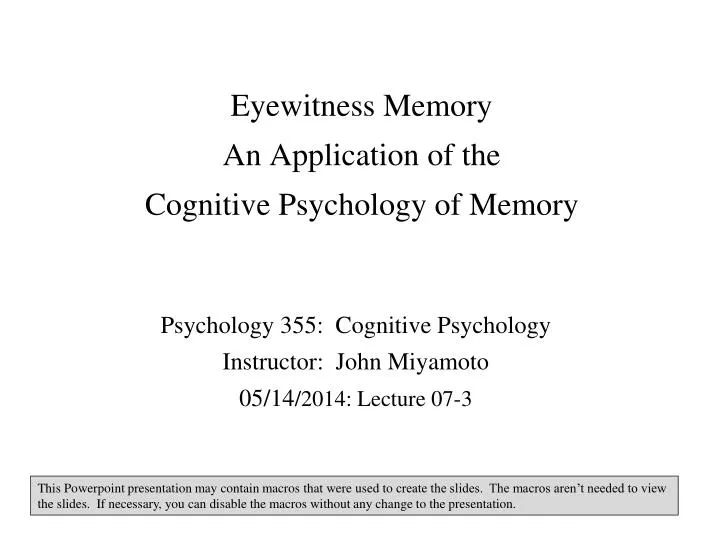 eyewitness memory an application of the cognitive psychology of memory