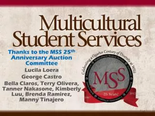 Thanks to the MSS 25 th Anniversary Auction Committee Lucila Loera George Castro