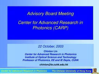 Advisory Board Meeting Center for Advanced Research in Photonics (CARP)
