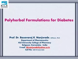 Polyherbal Formulations for Diabetes