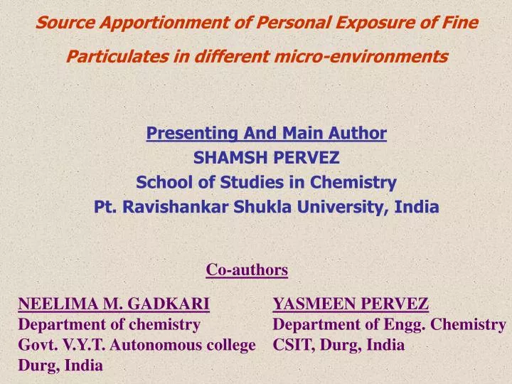 source apportionment of personal exposure of fine particulates in different micro environments