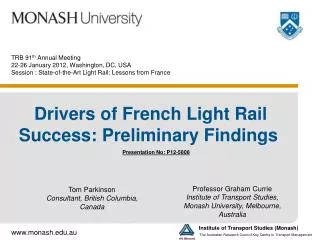 Drivers of French Light Rail Success: Preliminary Findings