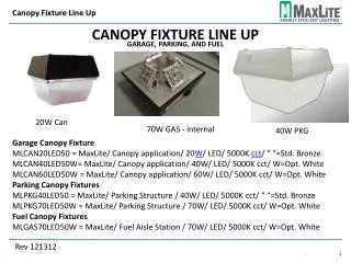 Canopy fixture Line Up garage, parking, and fuel