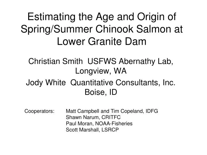 estimating the age and origin of spring summer chinook salmon at lower granite dam