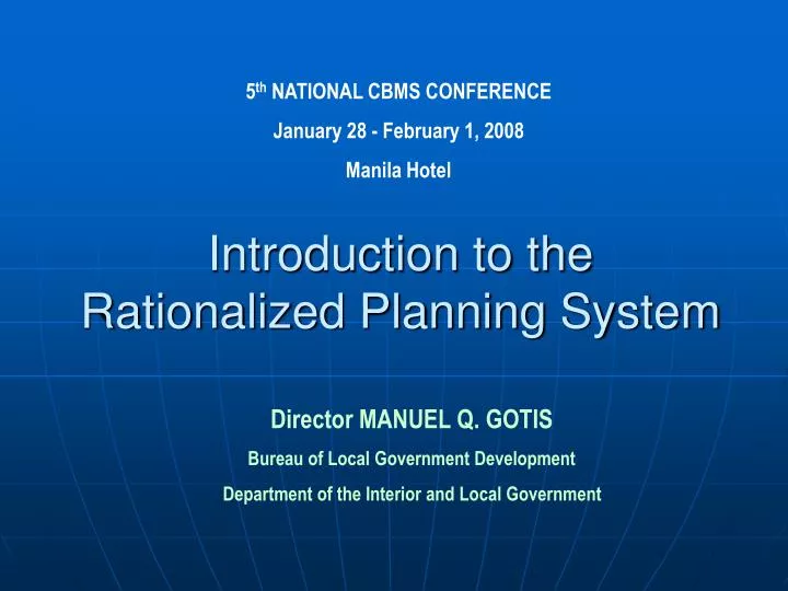 introduction to the rationalized planning system