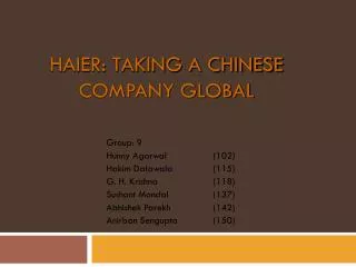 HAIER: TAKING A CHINESE COMPANY GLOBAL