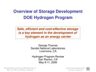 Overview of Storage Development DOE Hydrogen Program