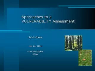 Approaches to a VULNERABILITY Assessment