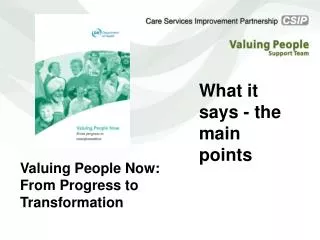 Valuing People Now: From Progress to Transformation
