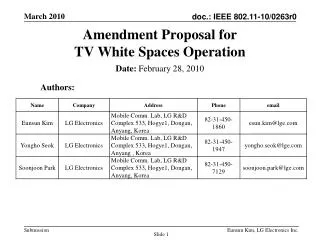 Amendment Proposal for TV White Spaces Operation