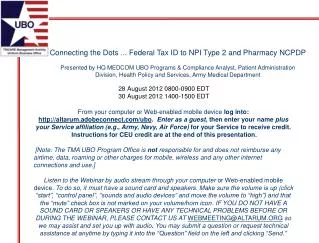 Connecting the Dots ... Federal Tax ID to NPI Type 2 and Pharmacy NCPDP