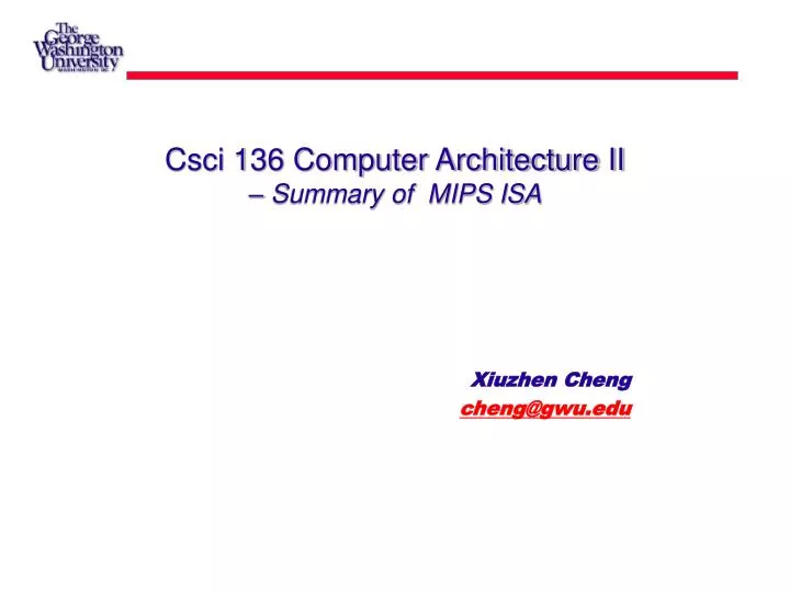 csci 136 computer architecture ii summary of mips isa