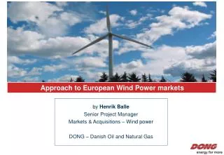 Approach to European Wind Power markets