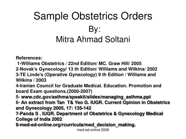 sample obstetrics orders by mitra ahmad soltani
