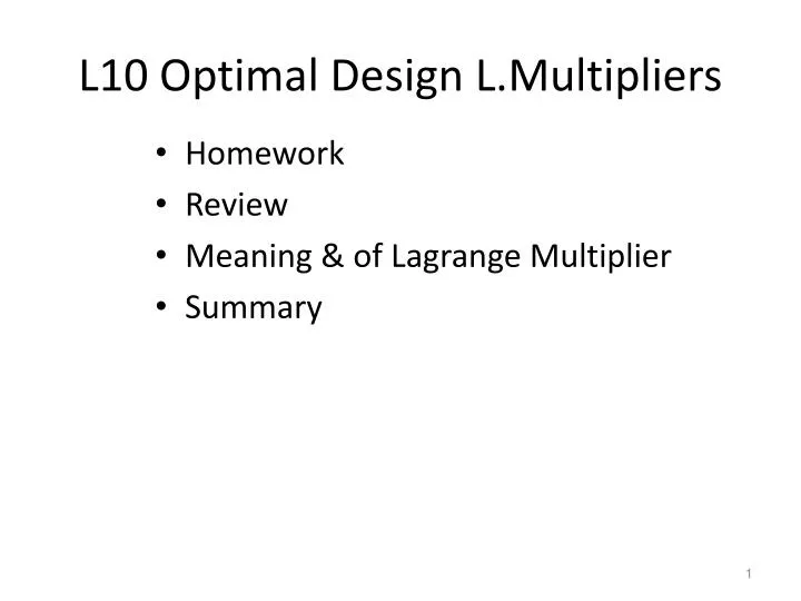 l10 optimal design l multipliers