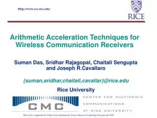 Arithmetic Acceleration Techniques for Wireless Communication Receivers