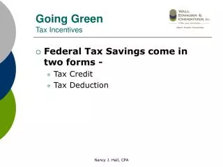 Going Green Tax Incentives