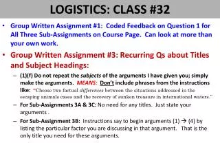 LOGISTICS: CLASS #32