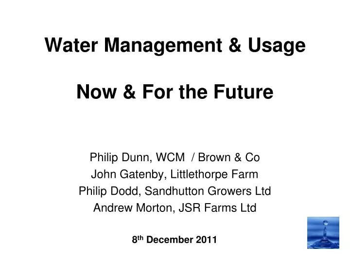 water management usage now for the future