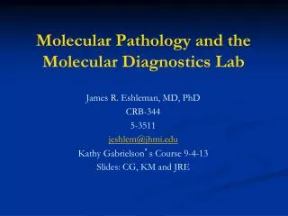 Molecular Pathology and the Molecular Diagnostics Lab