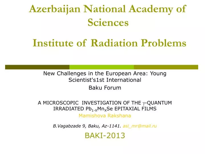 azerbaijan national academy of sciences institute of radiation problems