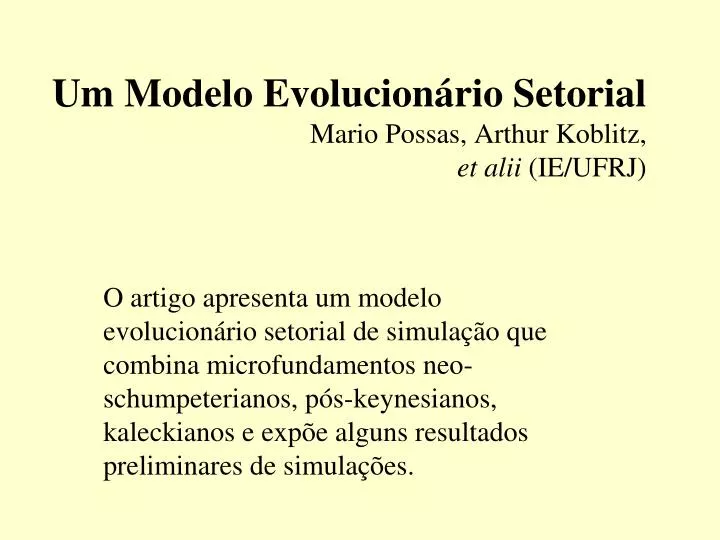 um modelo evolucion rio setorial mario possas arthur koblitz et alii ie ufrj