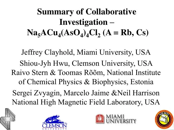 summary of collaborative investigation na 5 acu 4 aso 4 4 cl 2 a rb cs