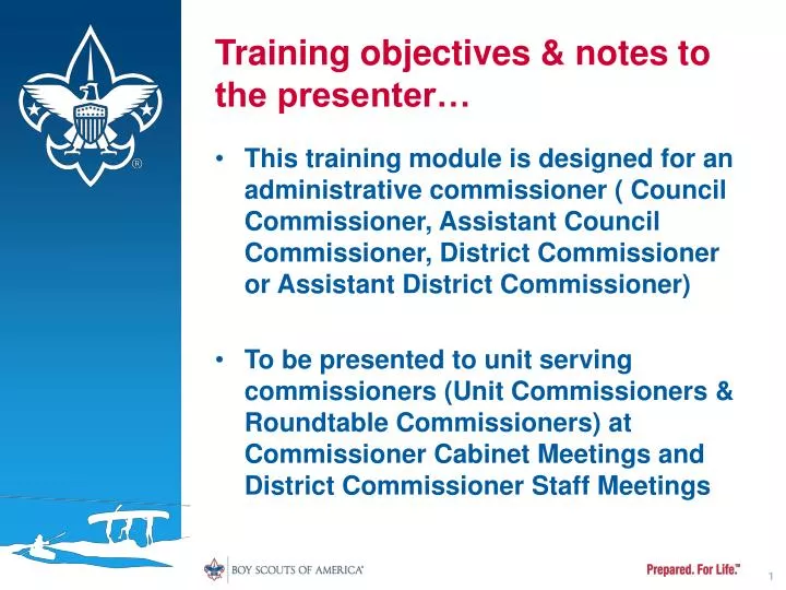 training objectives notes to the presenter