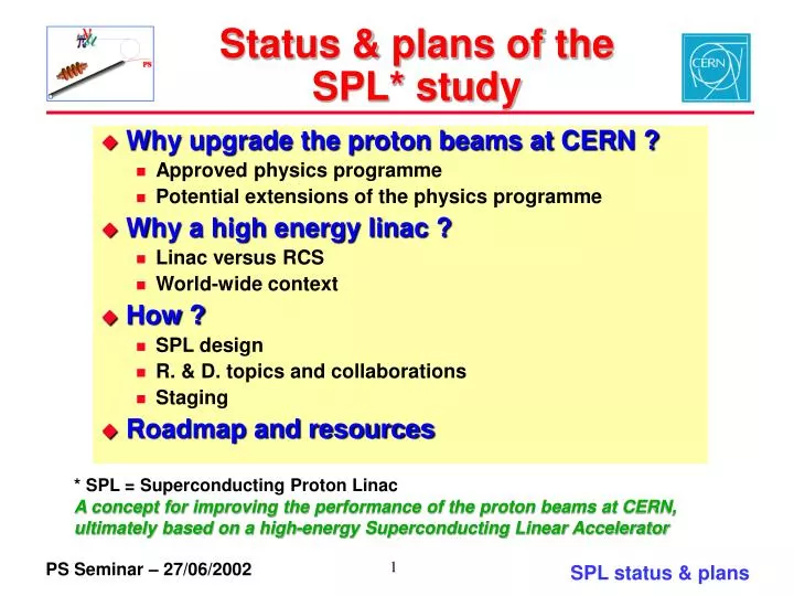 status plans of the spl study