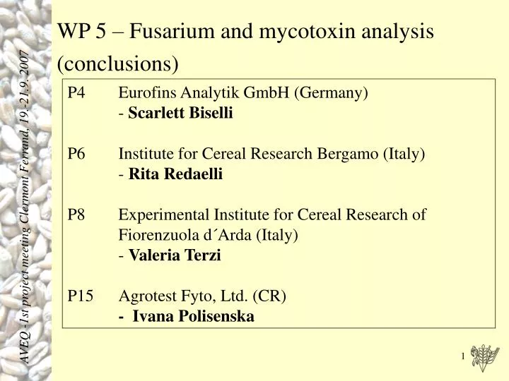 wp 5 fusarium and mycotoxin analysis conclusions