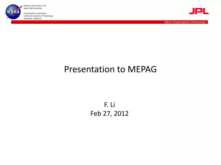 presentation to mepag