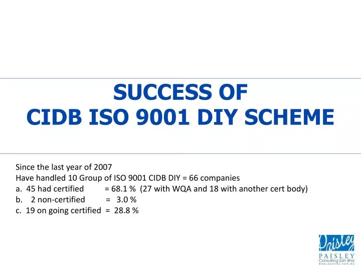 success of cidb iso 9001 diy scheme