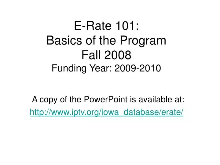 e rate 101 basics of the program fall 2008 funding year 2009 2010