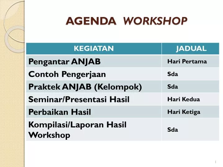 agenda workshop