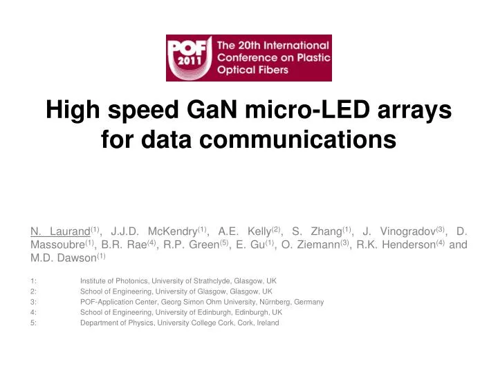 high speed gan micro led arrays for data communications