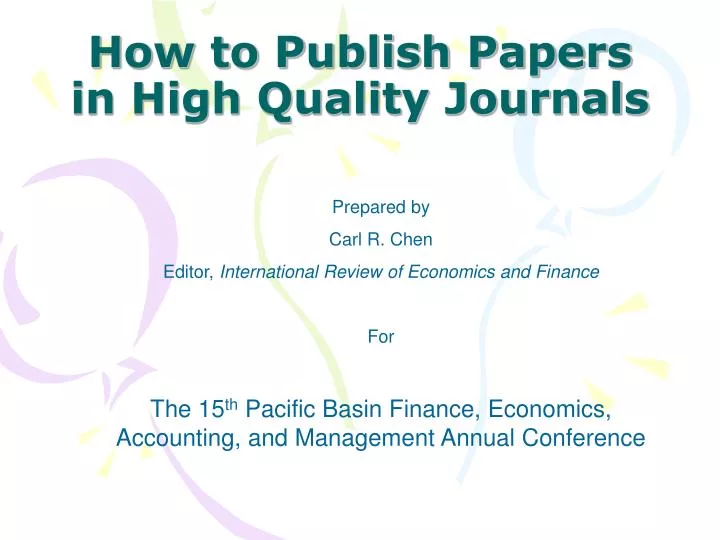 how to publish papers in high quality journals