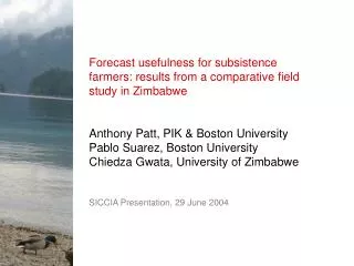 Forecast usefulness for subsistence farmers: results from a comparative field study in Zimbabwe