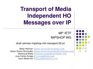 Transport of Media Independent HO Messages over IP