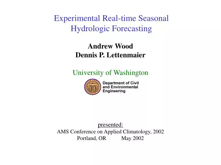 experimental real time seasonal hydrologic forecasting
