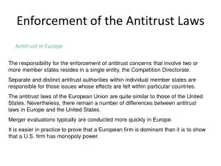 Enforcement of the Antitrust Laws