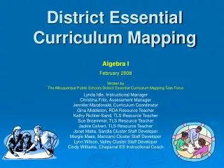 District Essential Curriculum Mapping