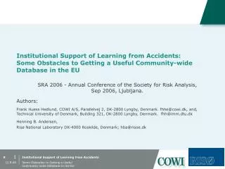 SRA 2006 - Annual Conference of the Society for Risk Analysis, Sep 2006, Ljubljana. Authors: