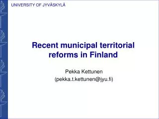 Recent municipal territorial reforms in Finland