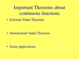 Important Theorems about continuous functions