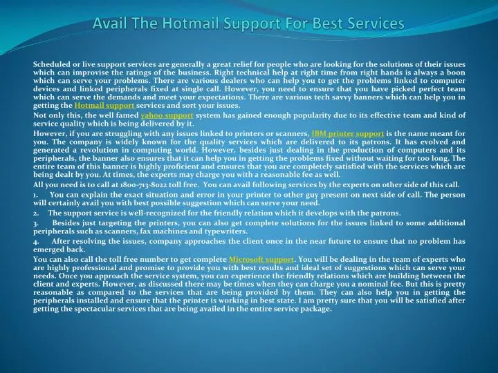 avail the hotmail support for best services