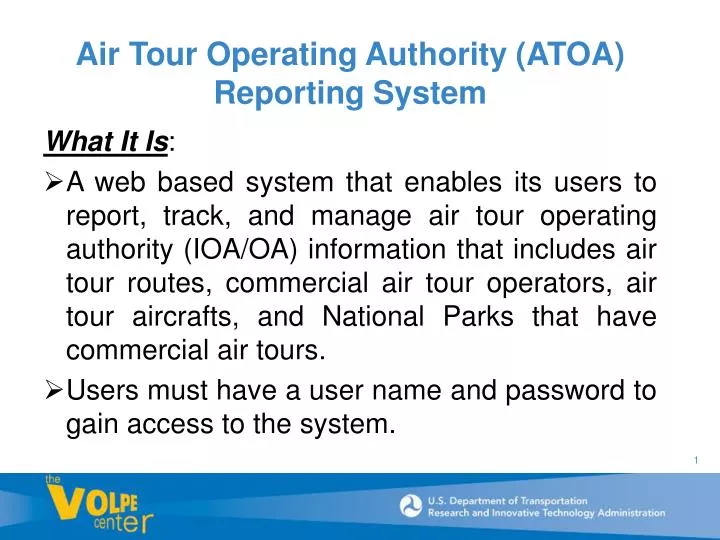 air tour operating authority atoa reporting system